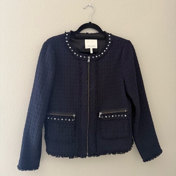 REBECCA TAYLOR Dark Navy & Black Tweed
Wool Blend Blazer - Picture 1 of 9